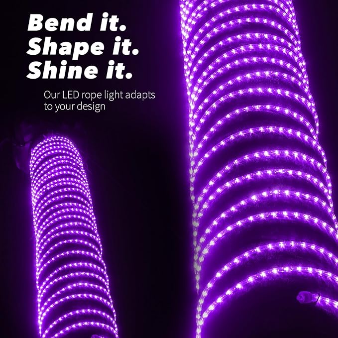 WYZworks 108LEDs 10ft LED Outside Rope Lights, Outdoor ETL Certified Waterproof Permanent 360 Degree Light Emitting, Flexible Tube, Connectable, Christmas Palm Tree Exterior Landscape, Purple
