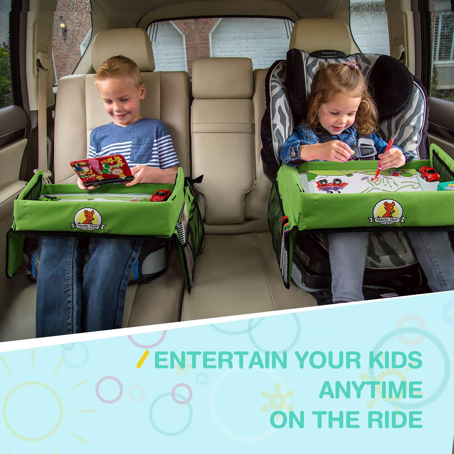 lenbest Kids Travel Tray - Travel Tray for Kids in Car - Car Seat Tray for Kids Travel - Multifunctional Tray with Transparent Erasable Surface & Large Storage Space - Travel Games for Kids