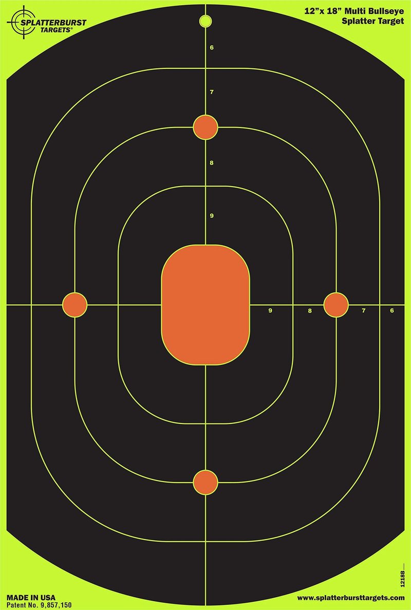 Splatterburst Targets - 12 x 18 inch Bullseye Splatter Target - Easily See Your Shots Burst Bright Fluorescent Yellow Upon Impact - Made in USA (10 Pack)