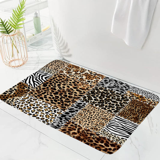 NYCCSM Leopard Print Bath Mat Cheetah Boho Patchwork Safari Zebra Print Vintage Meditation Soft Memory Foam Rug for Bathroom Kitchen,17.8W x29.5H.