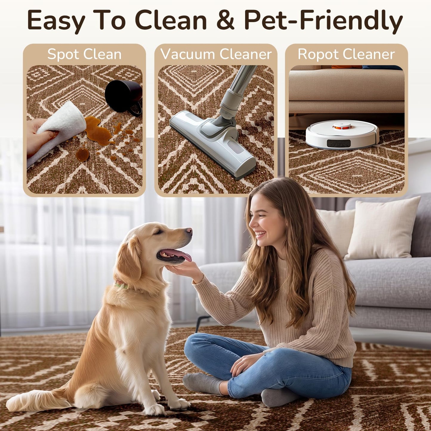 BESTSWEETIE Area Rug 2x6 Rug Machine Washable Non-Slip Low Pile Print Pattern Western Rug for Living Room Bedroom Entryway Tribal Series -Yellowbrown/Cream