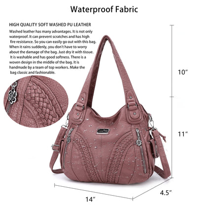 Purses and Handbags Women Fashion Tote Bag Shoulder Bags Top Handle Satchel Purses Washed Synthetic Leather Handbag, 1-1#d.pink, 13.8 * 4.7 * 11.8 inches