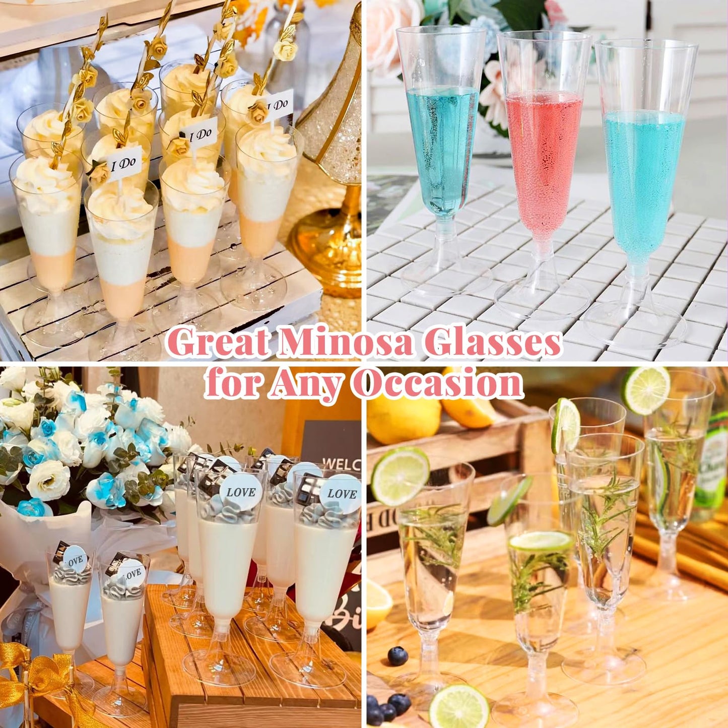 SUREHOME Pink Champagne Flutes Plastic Champagne Glasses Disposable Mimosa Glasses 40 Pack 5 Oz Acrylic Stemware Cocktail Cups Bulk for Valentines Wedding Toasting Engagement Party Supplies