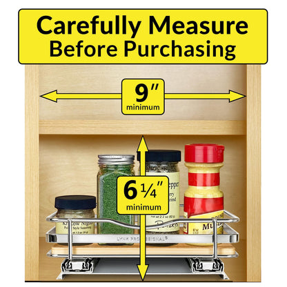 LYNK PROFESSIONAL® Pull Out Spice Rack Organizer for Inside Kitchen Cabinets - 4-1/4 inch Wide - Slide Out Drawer – Chrome Sliding Spice Cabinet Organization Shelf Racks - 2 Tier
