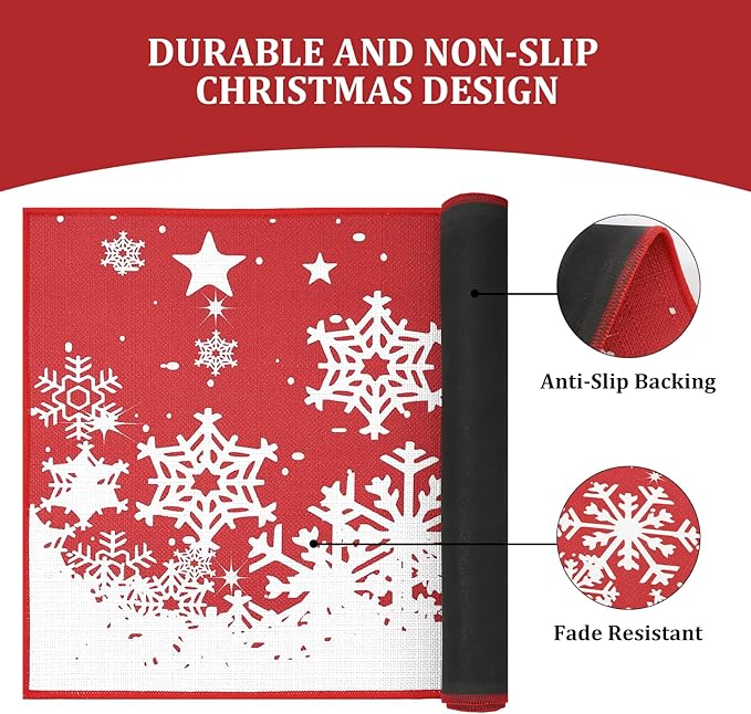 CAROMIO Christmas Doormat 20 x 32 Inch Holiday Xmas Decorative Door Mat Winter Christmas Snowflakes Welcome Mat Outdoor Indoor Non Slip Entrance Floor Door Mat Front Porch for Home Decoration