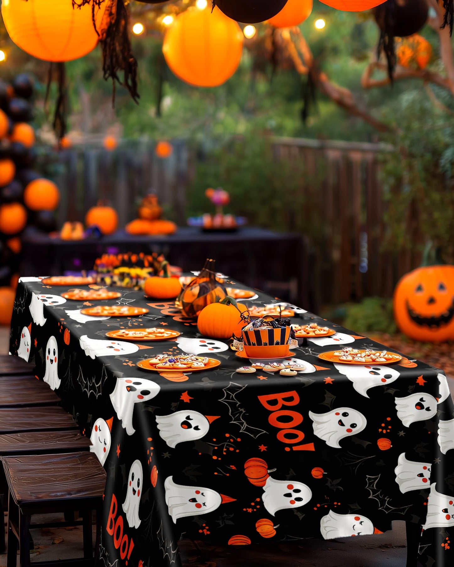 Pureegg Plastic Table Cloth Disposable 8 Pack, 54 x 108 Inch Table Cloths, Vampire Party Decorations, Halloween Tablecloths, Rectangle, Plastic Cover, Leakproof & Sturdy, Halloween Black