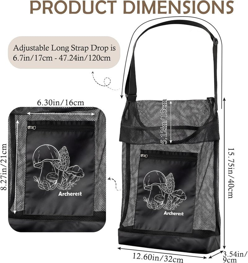 Mushroom Foraging Bag - D-Shaped Opening Mesh Pouch for Morel Picking | Adjustable Shoulder Strap