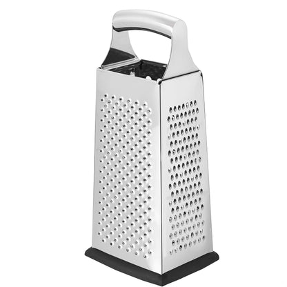 Amazon Basics Rectangular 4-Sided Box Cheese Grater, Stainless Steel, Zester, Non-Slip Base, Dishwasher-Safe, 9 inch, Black