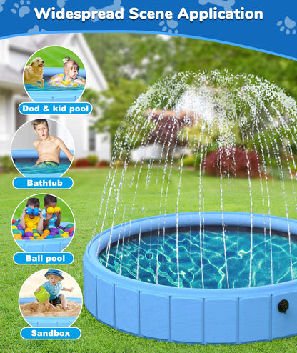 EPN Large Foldable Dog Pool – 0.55MM PVC 2-in-1 Portable Bathtub & Sprinkler for Dogs, Cats, Kids – Heavy Duty, Non-Slip, Summer Water Toy (79")