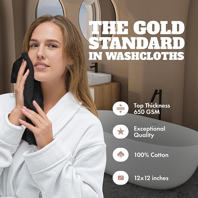 White Classic Wealuxe Black Washcloths 24 Pack