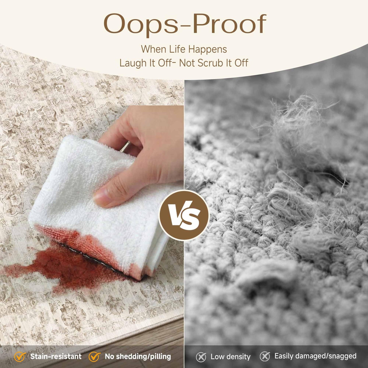 WondRg 10x14 Neutral Area Rug Beige Vintage Living Room Bedroom Washable Carpet Non-Slip Soft Low Pile Farmhouse Indoor Large Throw Rug for Dining Room Office