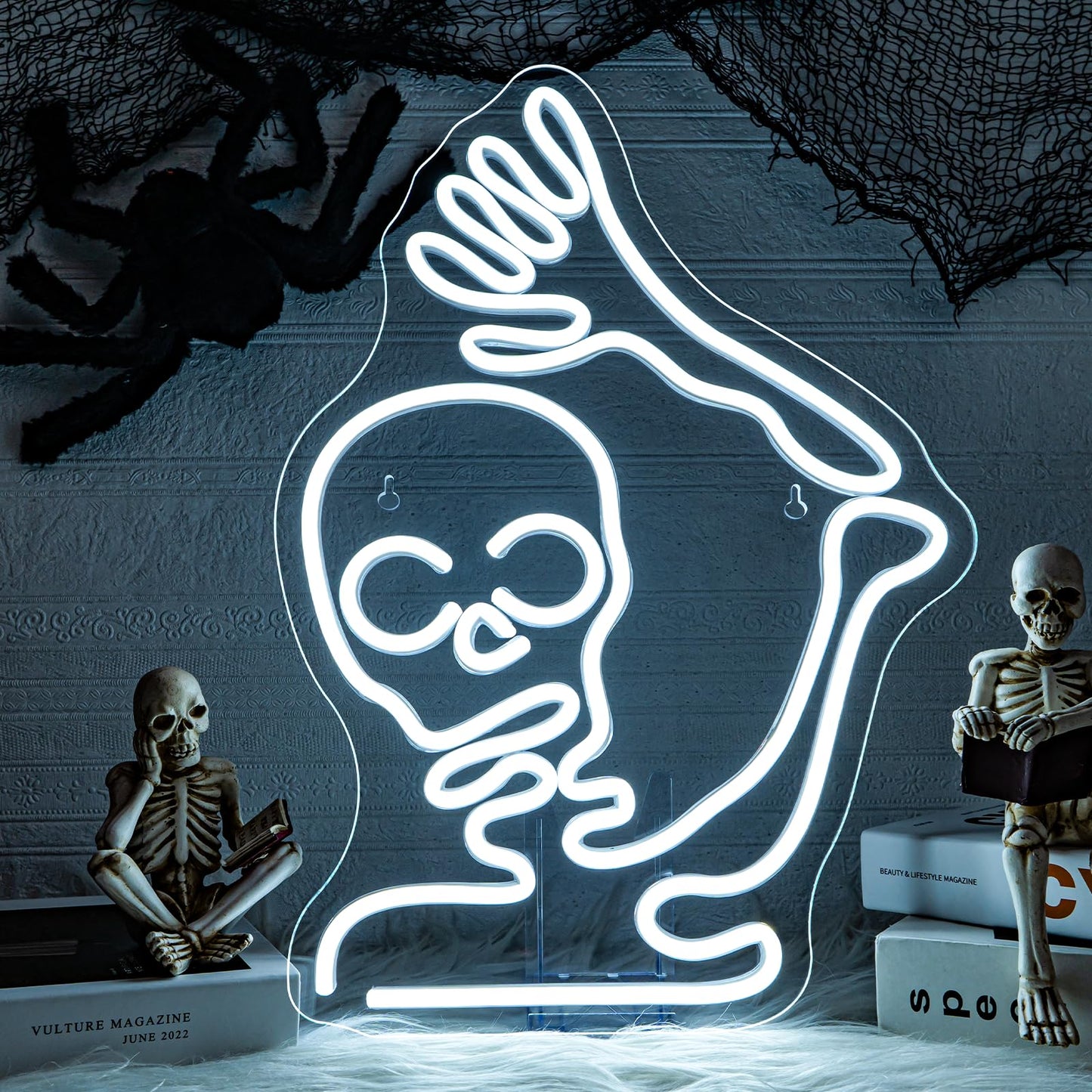 Looklight Skull Neon Sign Halloween Neon Signs for Wall Decor Skeleton Led Lights for Bedroom Front Door Man Cave Bar Game Room Party Decoration Gifts USB Powered 11.4x15.9in