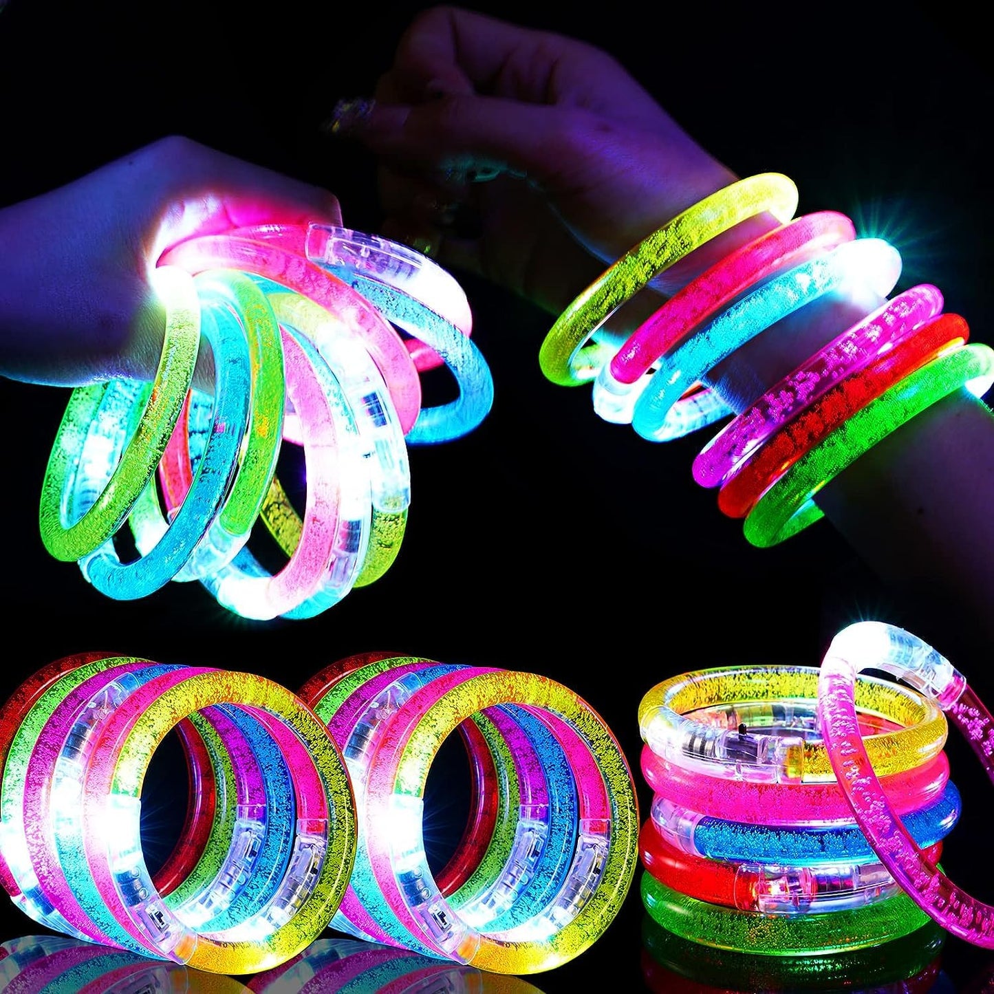Mikulala 24Pcs Glow in the Dark Party Supplies for Kids/Adults, Flashing Light up Toys LED Bracelets Halloween Glow Sticks, Mardi Gras Party Favors Carnival Birthday Concert Gifts Accessory