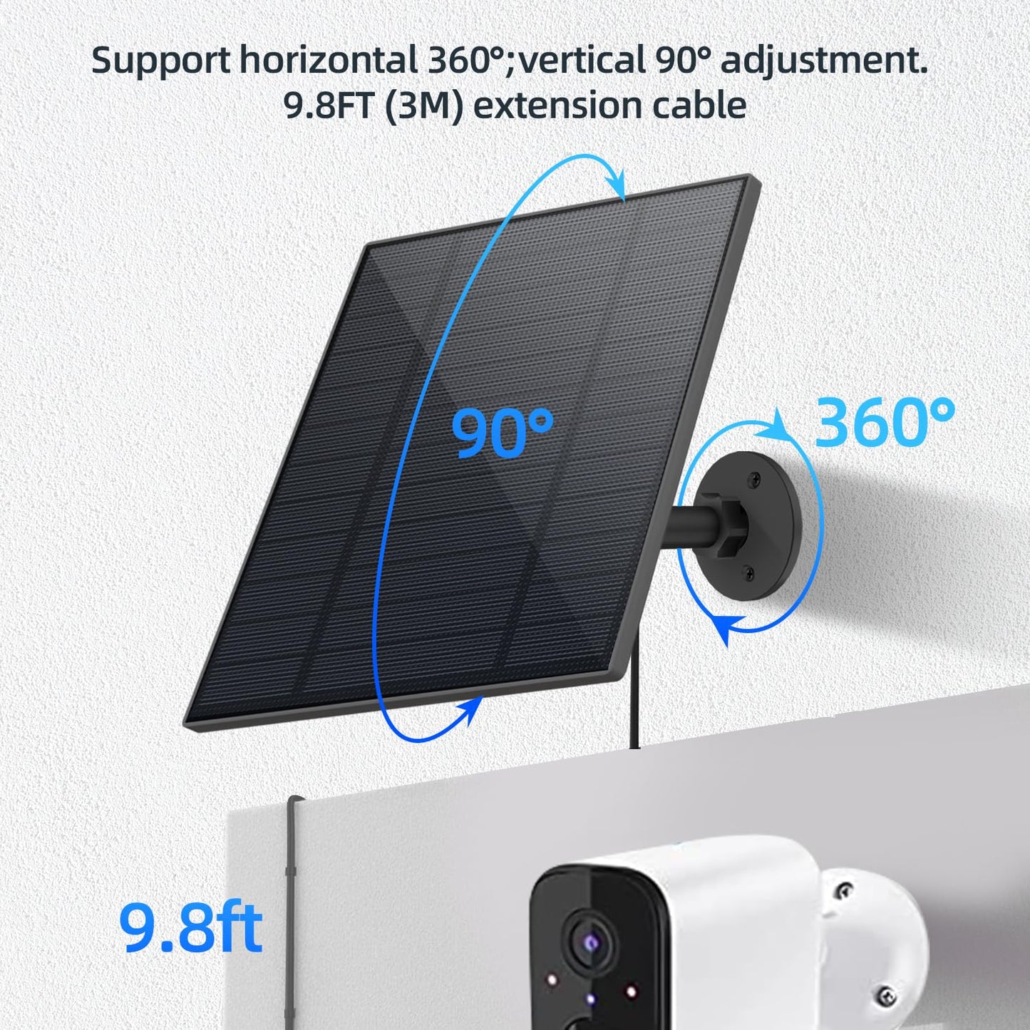 2PC 5W Solar Panel for Security Camera, Solar Panel with Micro USB & USB-C Port for DC 5V Outdoor Rechargeable Battery Camera, IP65 Waterproof, 360° Adjustable Security Mount, 9.8ft Cable(Black)