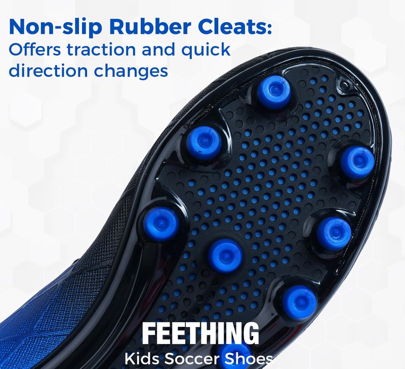 FEETHING Youth Soccer Cleats for Boys and Girls Firm Ground Football Shoes with Easy-On Hook & Loop Closure Lightweight & Breathable for Outdoor Field Play (Little Kid & Big Kid Sizes)
