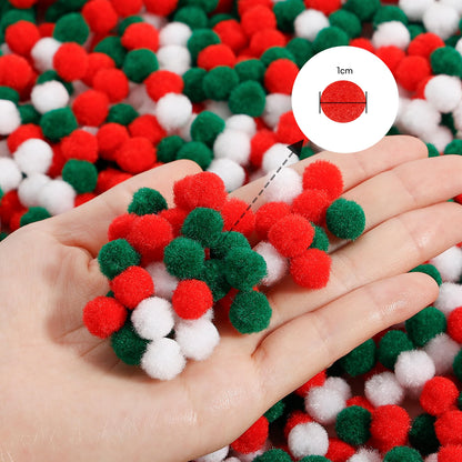 Caydo 1200 Pieces 1cm Christmas Pom Poms, Small Pompom Balls for Kids Creative Arts & Crafts Projects Making and DIY Decorations( Red, Green, White)