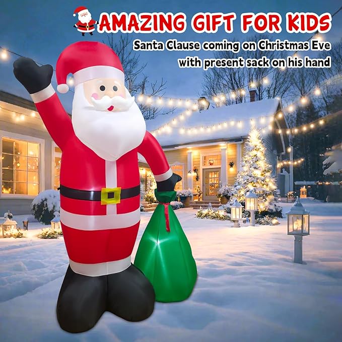 8 FT Christmas Inflatable Outdoor Decoration, Blow up Giant Inflatable Santa Claus with Gift Box, Inflatable Christmas Decorations for Yard, Indoor, Outdoor, Garden, Lawn, Winter Decor