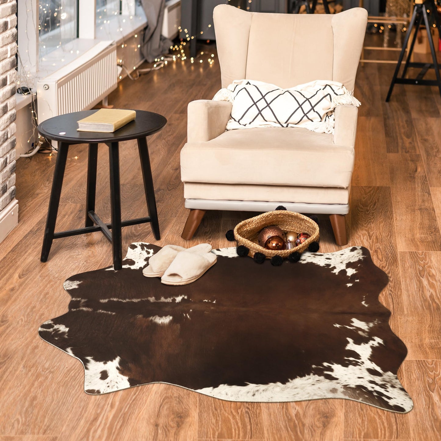 Foxmas Cowhide Rug 2.3x3.6 Feet Faux Cow Rug for Living Room Bedroom, Large Cow Print Rugs Premium Animal Print Rug for Western Home Decor, Washable and Luxury Cow Hide Rug