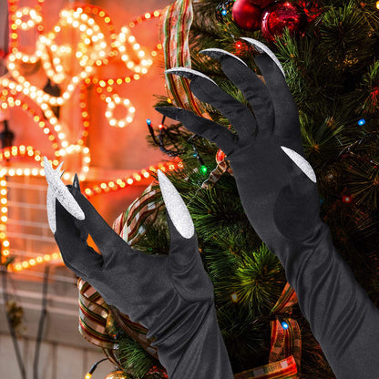 Amosfun Gloves Halloween Nails Halloween Party Costume Gloves Attached Long Fingernails,Pack of 2 (Black)…