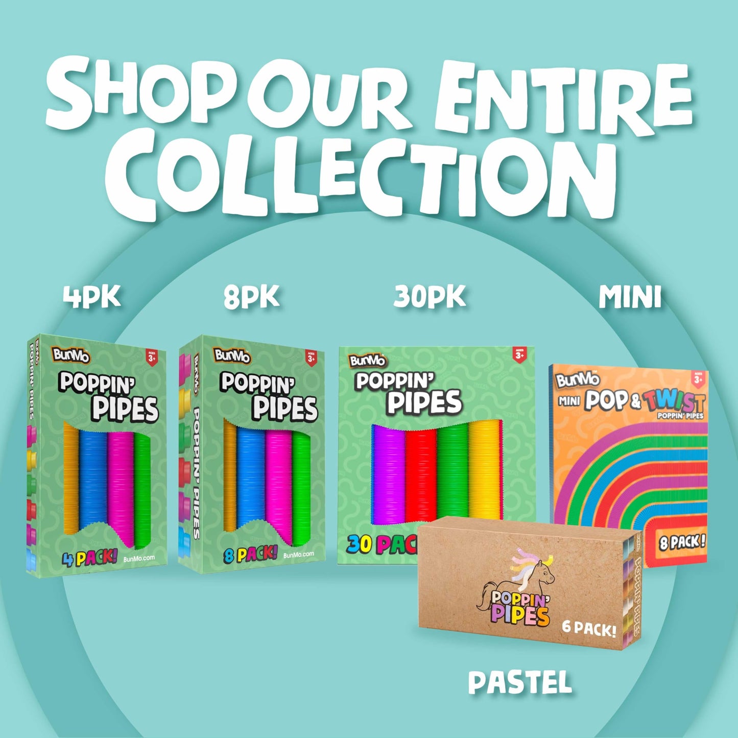 BUNMO Pop Tubes – Large 4-Pack Sensory & Fidget Tubes for Kids 3+ | Stretch, Connect & Pop | Creative STEM Play & Fine-Motor Practice | Vibrant Colors | Non-Mouthable Toy