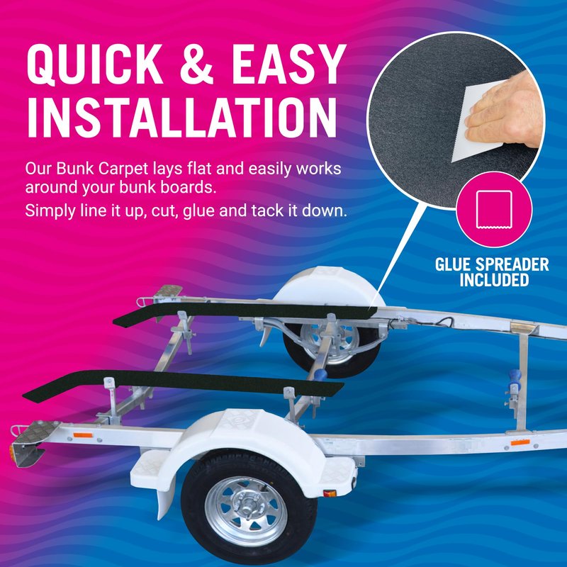 Boat Trailer Bunk Carpet Black, 13ft x 12in Roll, 1/4" Extra Thick Marine Grade, Replacement for Bunk Boards and Runners, Glue Spreader Included - Better Boat - 1 Pack