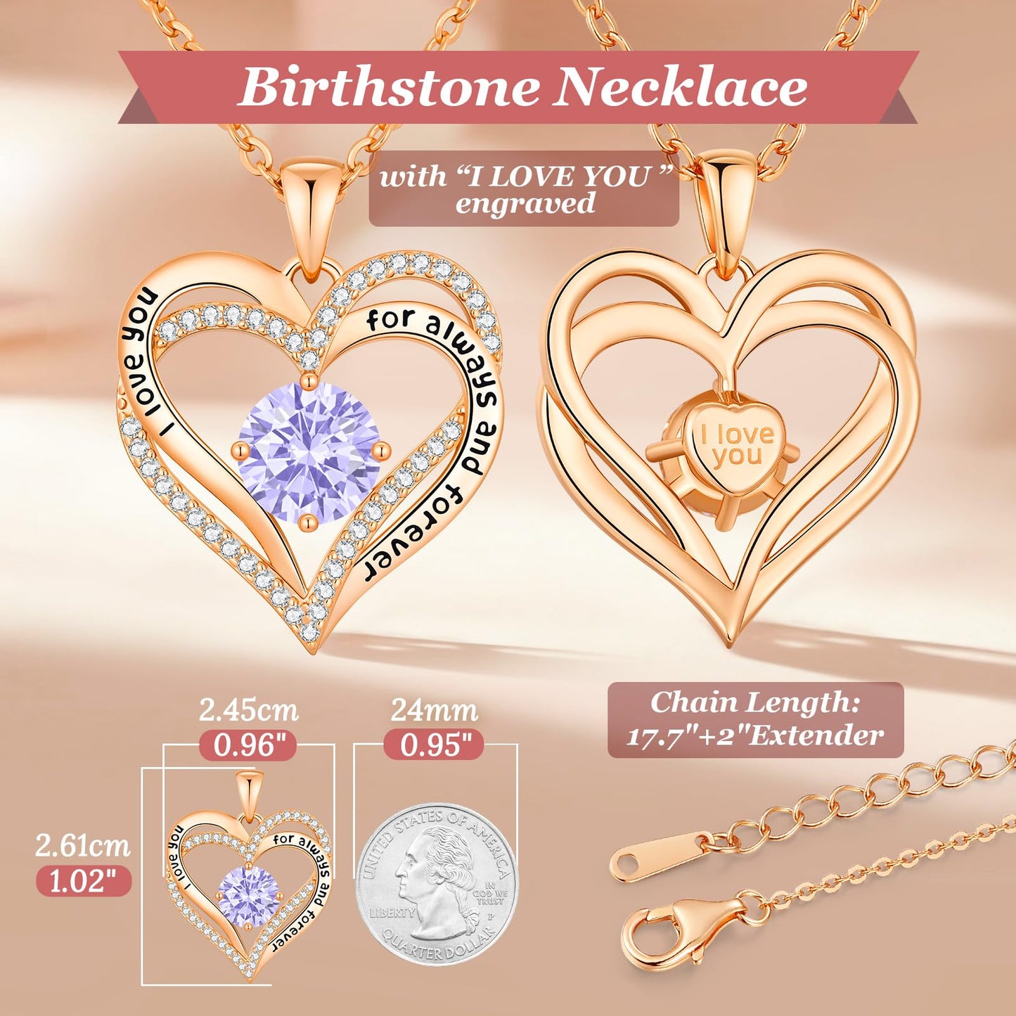 CDE Valentine's Day Gift Forever Love Heart Necklaces for Women, Wedding Anniversary, Birthday Mothers Christmas Day Gifts for Mom, Mother, Wife, S925 Silver Jewelry with Birthstone Pendant
