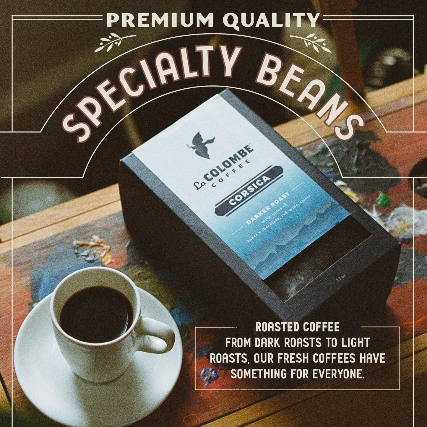 La Colombe Corsica Dark Roast Drip Grind Ground Coffee - Notes of Baker's Chocolate, Red Wine & Spices, 12 Ounce (Pack of 1)
