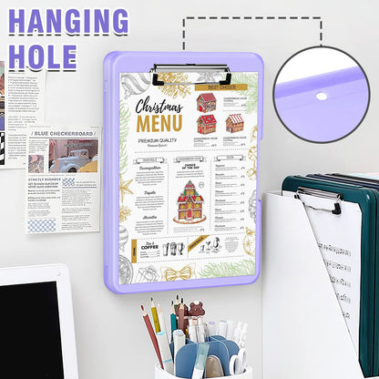 ANZNKU Storage Clipboard Heavy Duty, Clipboard with Storage 13x9.6 inches, Side Opening Plastic Clipboards, Nursing Clip Board Foldable, Letter Size Smooth Writing for Work, Study(Light Purple)