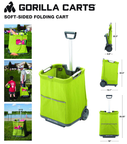 Gorilla Carts GCSS-11G-COM Collapsible Soft-Sided Folding Garden Cart, 150-Pound Capacity, Green