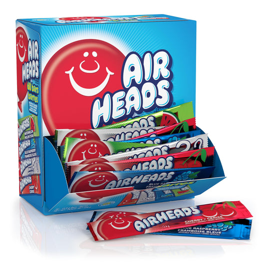 Airheads Candy Bars, Variety Bulk Box, Chewy Full Size Fruit Taffy, Gifts, Holiday, Parties, Concessions, Pantry, Non-Melting, Party, 60 Individually Wrapped Full Size Bars