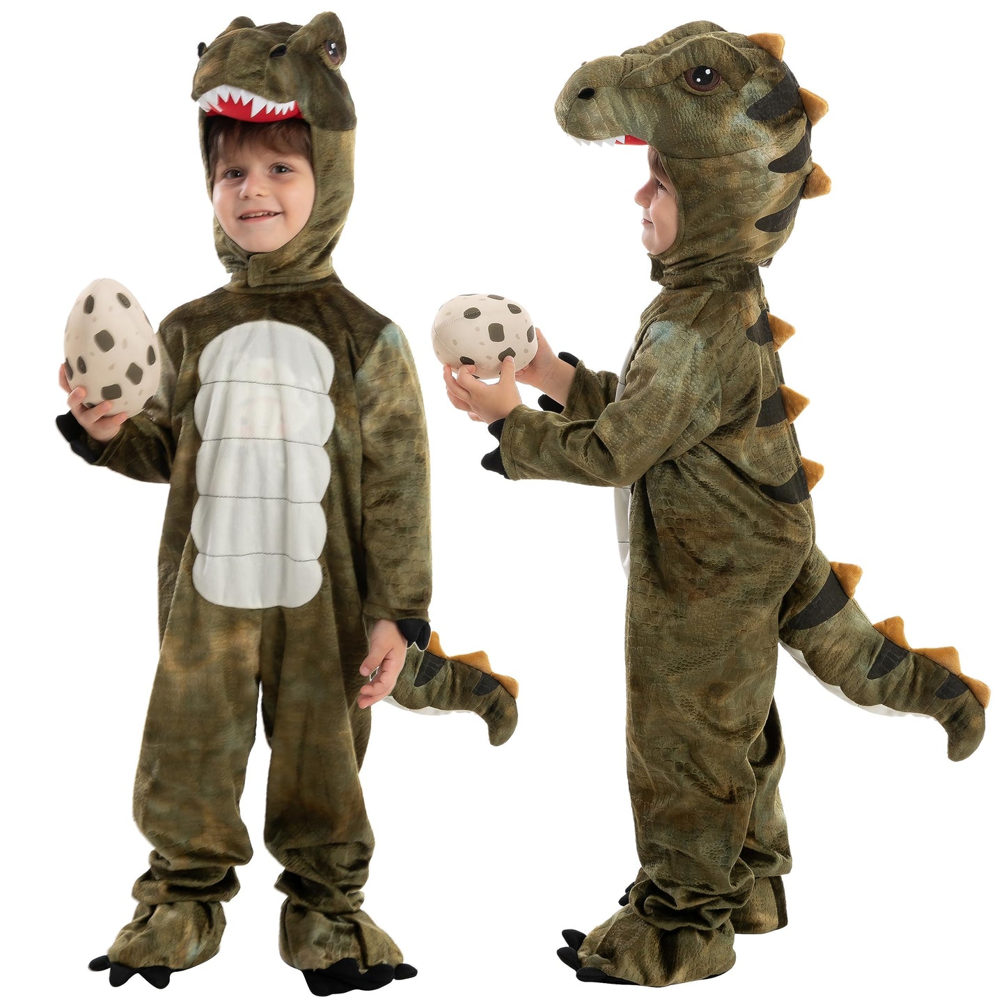Spooktacular Creations Halloween Realistic T-rex Costume Outfit Dinosaur Jumpsuit with Egg for Kids Toddler Dress-up Party