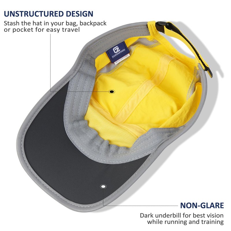 GADIEMKENSD Baseball Cap Nylon Running Cap Outdoor Sports Hat for Men Women Adjustable Quick Drying Reflective Foldable UPF50+ Breath Mesh Water Repellency Race Performance Lightweight Yellow
