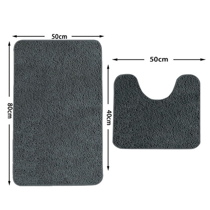 Rururug 2-Piece Bathroom Rug Set, Soft Microfibre Bathroom Mat and Toilet Rug with Cut-Out, Non-Slip Bath Mat, Washable, Grey, 50 x 80 cm + 50 x 40 cm