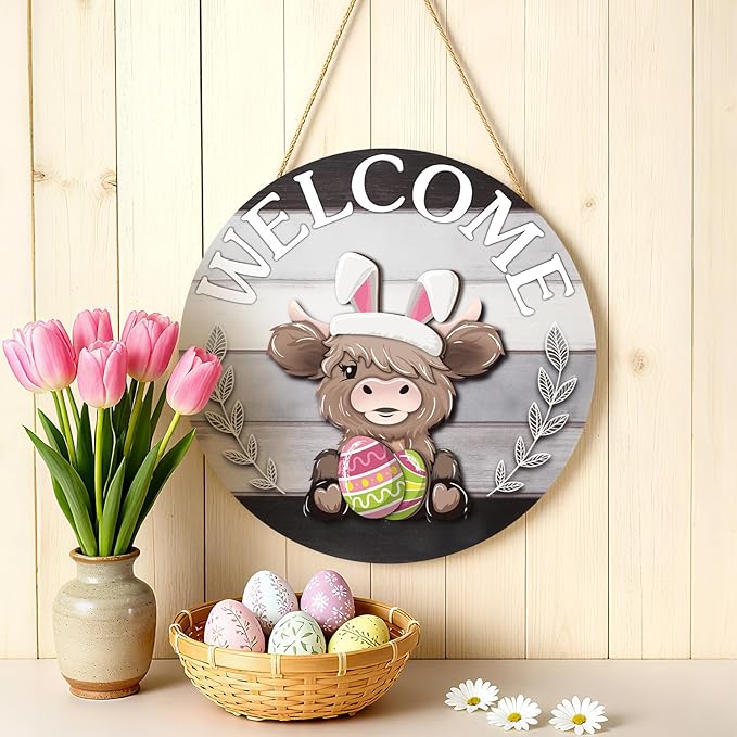 35 Pcs Christmas Interchangeable Highland Cow Welcome Sign Highland Cow Seasonal Wooden Hanging Door Decor Thanksgiving Farmhouse Hanging Sign for Front Door Xmas Party Decoration Gift(Dark Gray)