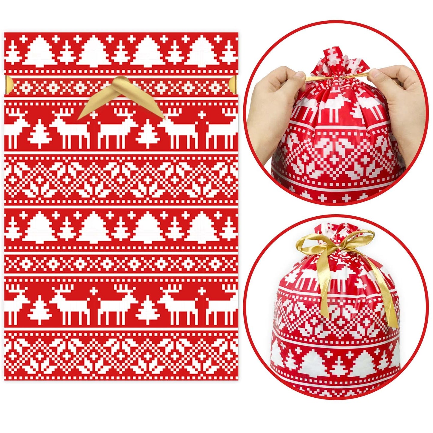 Joy Bang 21PCS Christmas Gift Bags Assorted Sizes, Large Drawstring Gift Bags for Presents, Xmas Santa Snowmen Reindeer Christmas Wrapping Bag, Treat Goody Candy Gift Bag, Party Supplies Favors