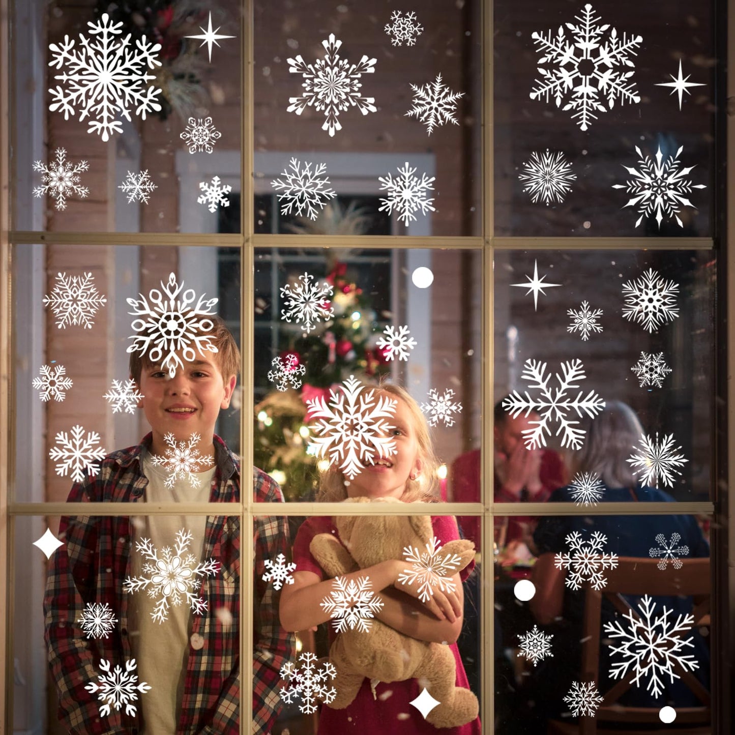 NEWMIAO 438Pcs Snowflake Window Cling Stickers for Christmas Decorations, 10 Sheets Christmas Window Clings of Different Shapes Xmas Decals for Glass Home Decor Indoor and Outdoor Party Supplies