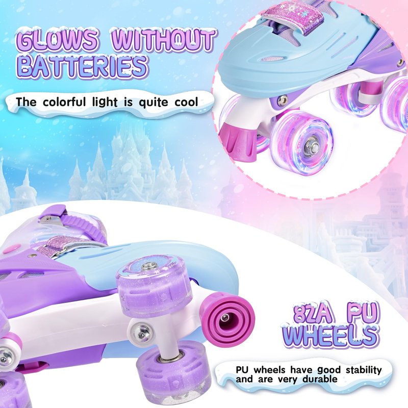 2PM SPORTS Kids Roller Skates Girls Ages 5-8 8-12 3-5 4-6 6-12 with Light Up Wheels, Outdoor Indoor Rollerskates for Girls Toddler Youth Beginner Size 10C 11C 12C 13C 1 2 3 4 5 6 Purple Snowflakes