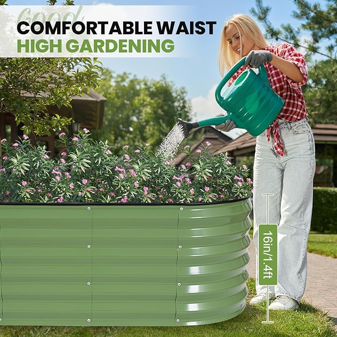 G GOOD GAIN Raised Garden Beds - 6x2x1.4ft Galvanized Planter Boxes Kit with Protective Tape & Gloves & Tools | Oval Metal Outdoor Raised Bed for Gardening Vegetables, Fruits, Flowers, Herbs, Oliver