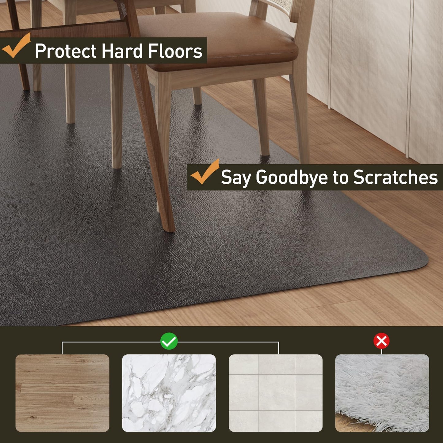 ZPAI Area Floor Mat for Home, 5'×7' Large Black No Slip Waterproof Vinyl Area Rug for Dining Room, Spill Resistant Hard Floor Protector Cover for Mud Room, Easy Clean Splat Mat for Under High Chair