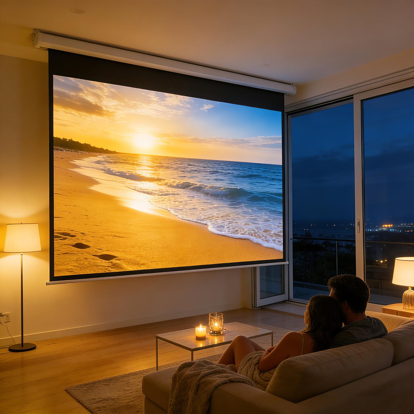YODOLLA 120" Projector Screen Motorized 16:9, 4K HD Pull Down Retractable Projection Screens Electric Automatic Wall Ceiling Movie Screen for Office Classroom Indoor with Remotes