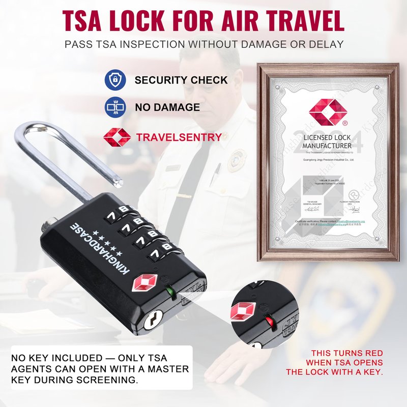 Kinghardcase 2 Pack TSA Locks for Luggage, 4-Digit Combination Travel Locks for Gun Cases, Toolboxes, Ammo Cases, Bags, Suitcases, Backpacks, Resettable Zinc Alloy Lock with Hook