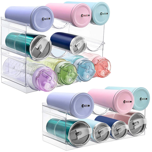 Homecor 5 Pack Water Bottle Organizer, Upgrade Stackable Kitchen Home Pantry Organization and Storage, Plastic Water Bottle Holder for Fridge Cabinet Cupboard Storage, Wine Tumbler Mug Cup Organizer