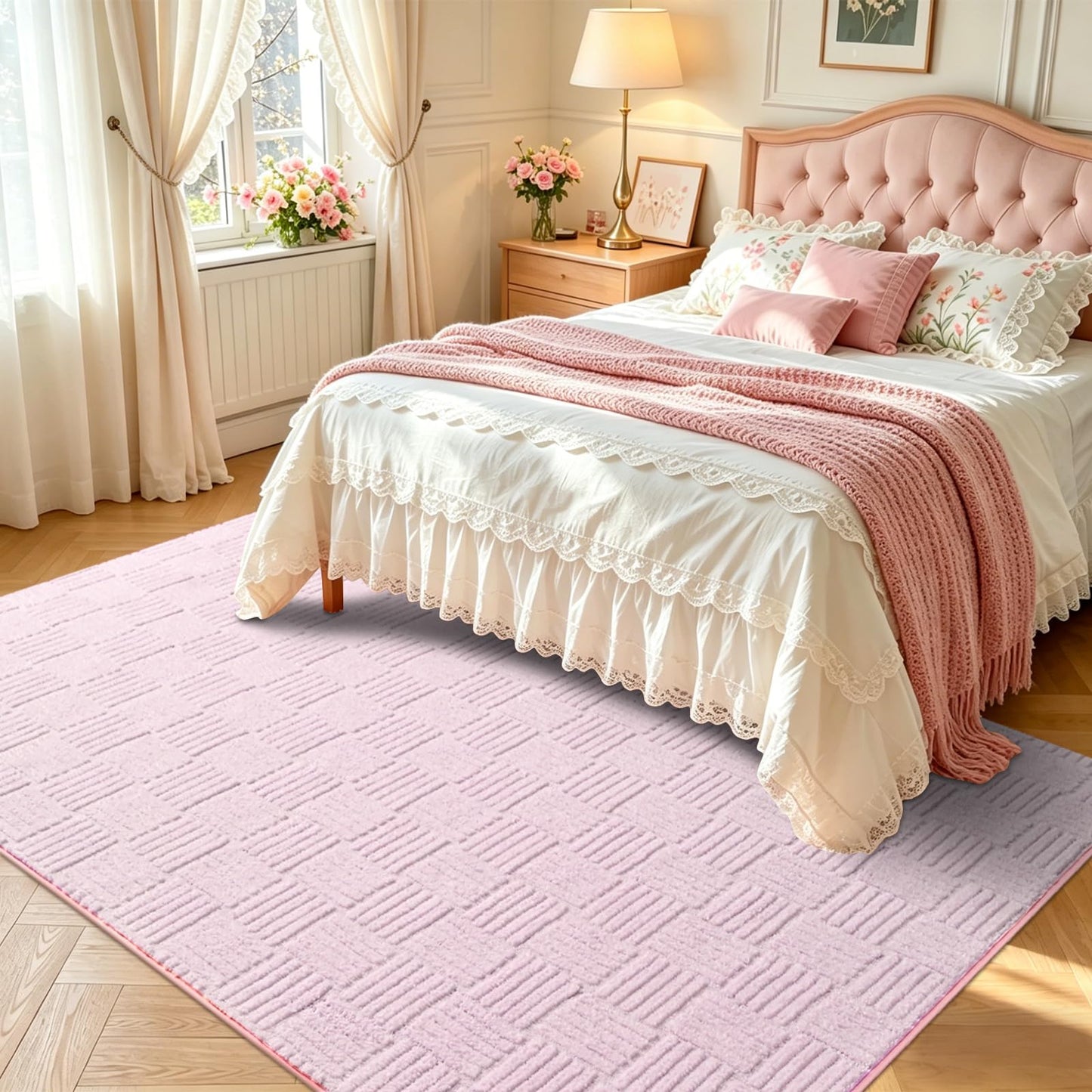 Flagover Pink Washable Shag Area Rug for Living Room, 6x9 Modern Geometric Non Slip Bedroom Rugs, Fluffy Soft Thick Carpet for Girls Kids Room, Dorm, Office, and Home Decor