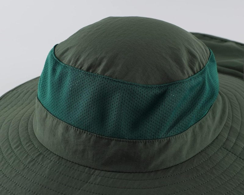 Outdoor UPF50+ Mesh Sun Hat - Wide Brim Fishing Hat with Neck Flap for Men & Women