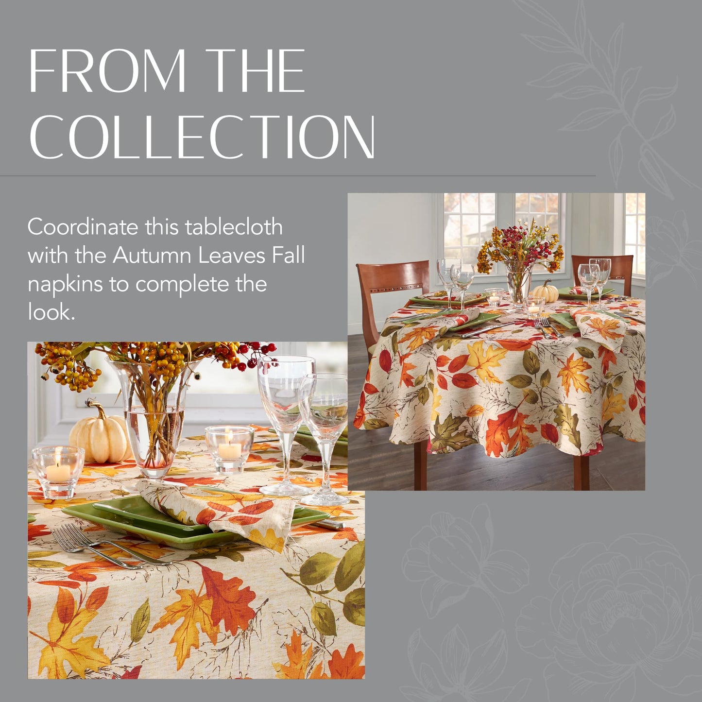 Elrene Home Fashions Autumn Leaves Fall Printed Tablecloth, Polyester, Multi, 70" Round (Tablecloth)