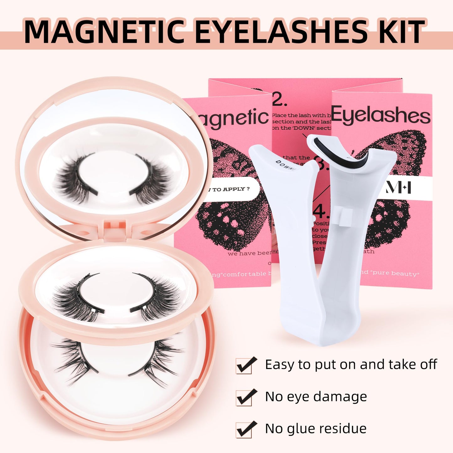 Mayhug Magnetic Eyelashes Natural Look Magnetic Lashes No Glue Magnetic Eyelashes without Eyeliner Clear Band Lashes Fluffy Lashes Extensions Magnetic Eyelashes with Applicator (2 Pairs)