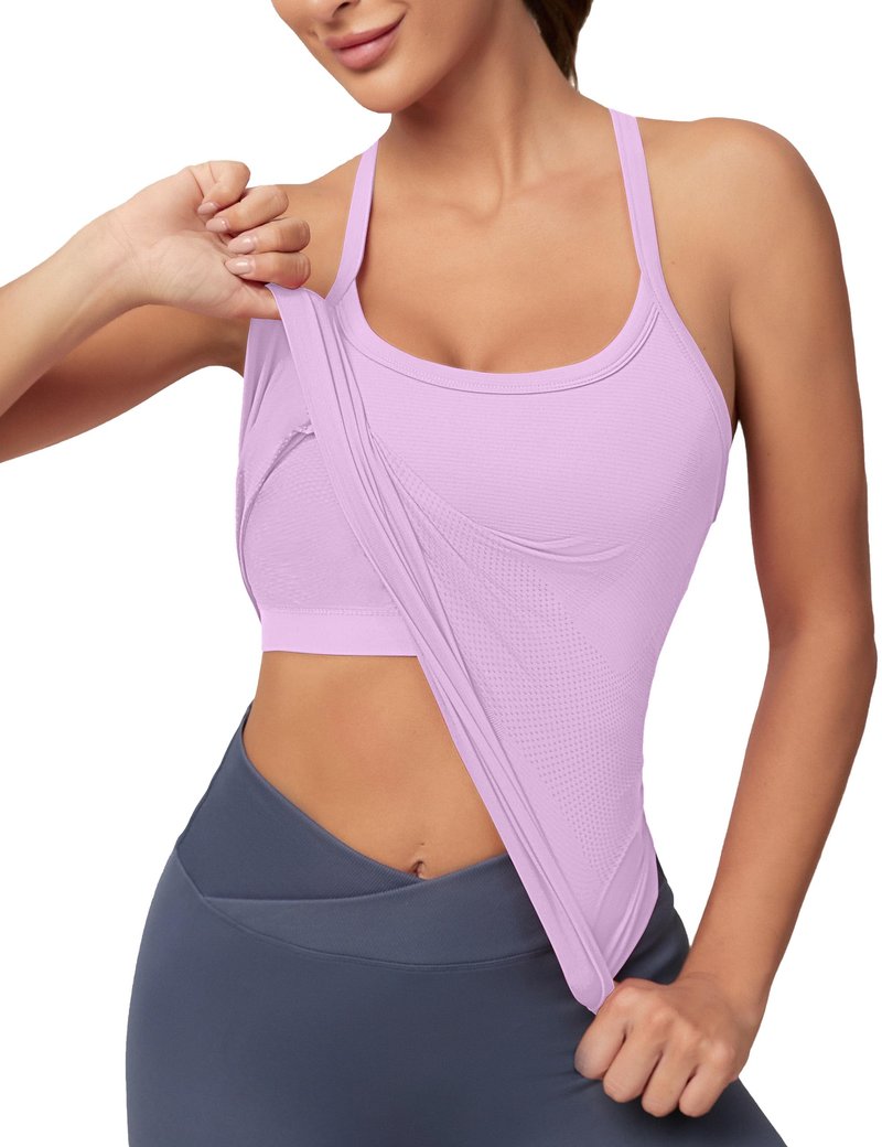 MathCat Workout Tank Tops for Women with Built in Bra, Sleeveless Gym Tops Seamless Racerback Athletic Yoga Shirts Lilac