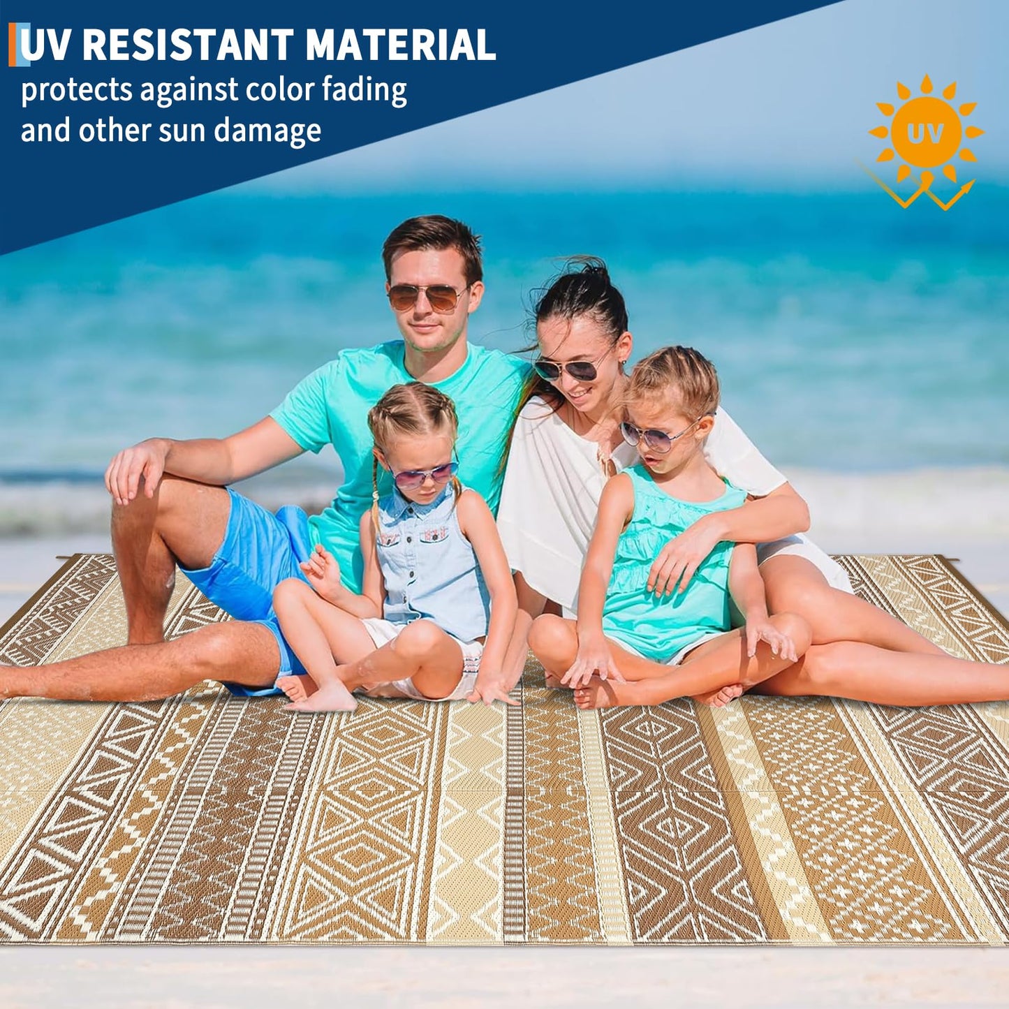 Garvee Outdoor Rug 9x18 Waterproo Large Outdoor Camping Rug Reversible Rv Patio Mats Black Gray Outdoor Plastic Straw Outdoor Rugs Clean Easily Large Patio Mat for RV, Deck, Camping,Brown/Tan