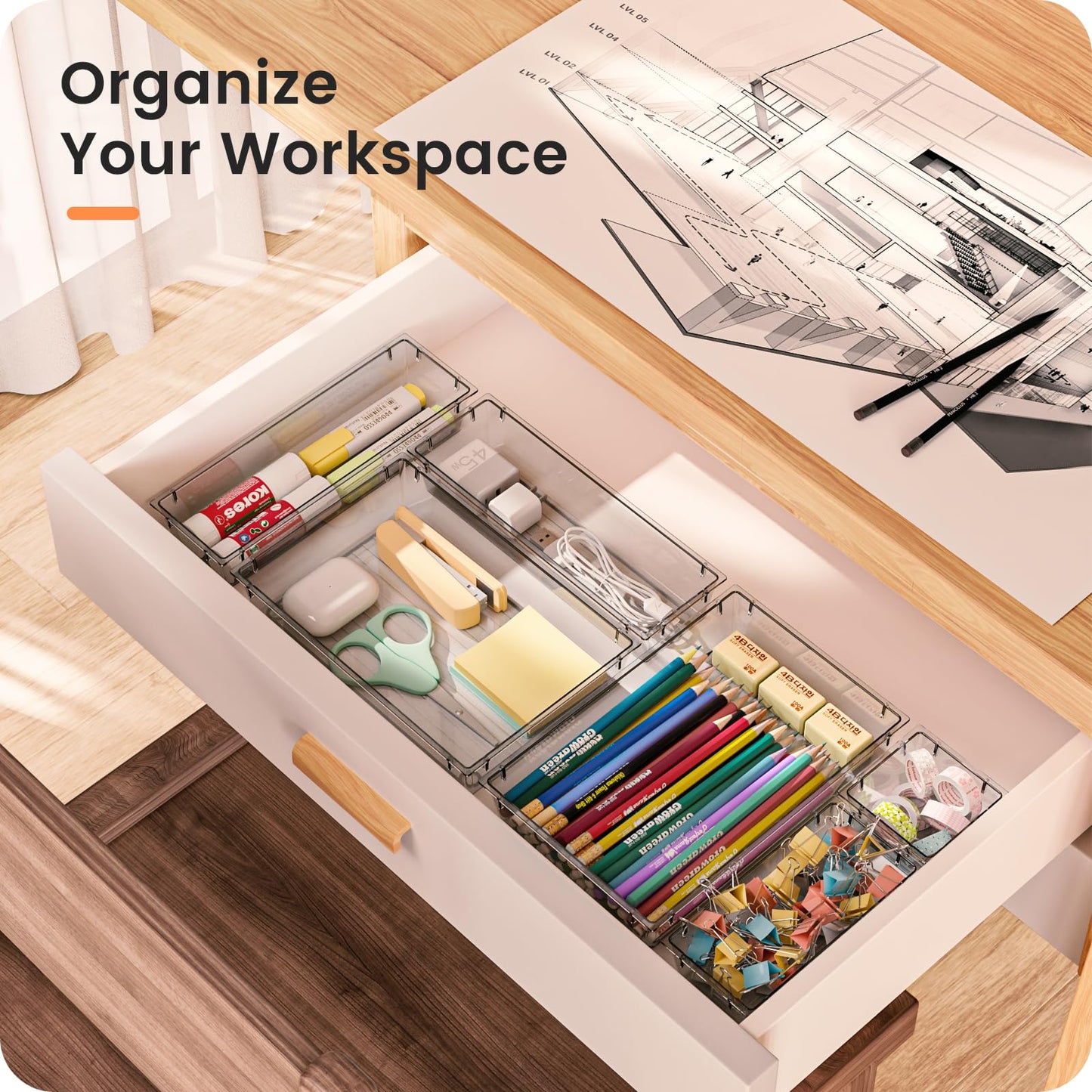 A-LuGei 【Crystal Design】 Clear Drawer Organizer,【Military Grade】 Acrylic Makeup Organizer, Bathroom Organizers and Storage, Organization and Storage, Organizer Bins for Office Vanity Kitchen Bedroom