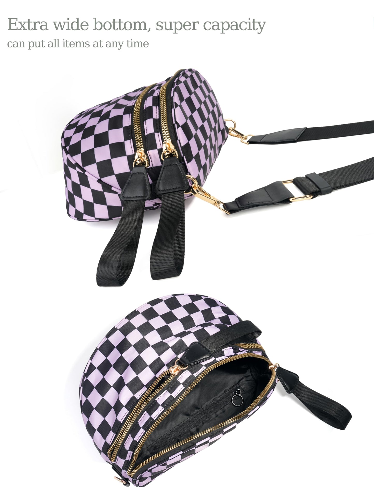 Spacious Checkered Nylon Crossbody Bag Bum Bag Checkered Handbags Wallets for Women